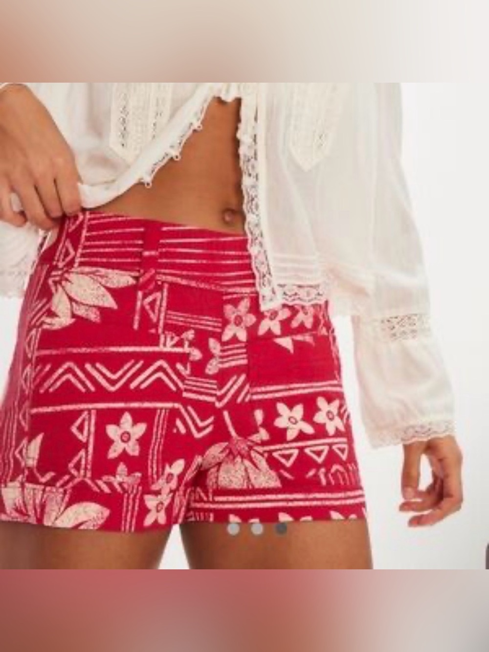 Free People Red Floral Print Women's Shorts